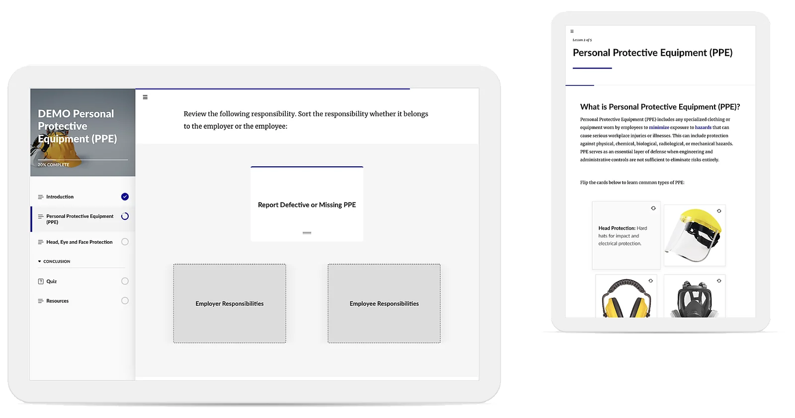Tablet previews of interactive Husky Compliance safety training courses